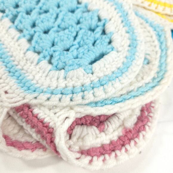 Vintage Handmade Afghan Blanket Crochet Knit Striped 50x66 White Multi - Picture 4 of 6